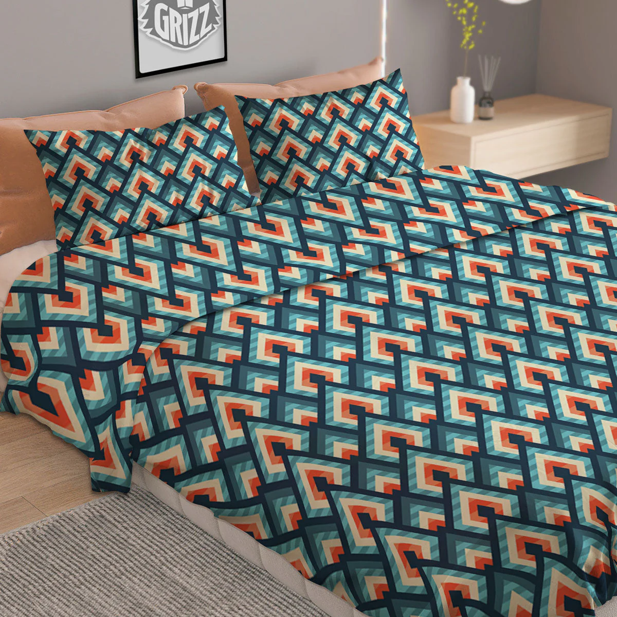 Triangle Blue Geometric Print Pattern Duvet Cover Bedding Set - Image 2