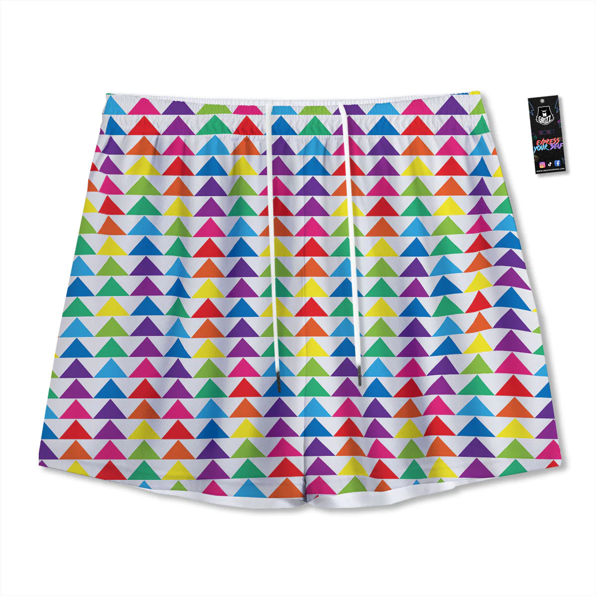 Triangles Rainbow Print Pattern Mesh Shorts