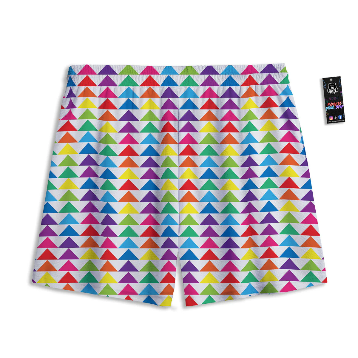 Triangles Rainbow Print Pattern Mesh Shorts - Image 2