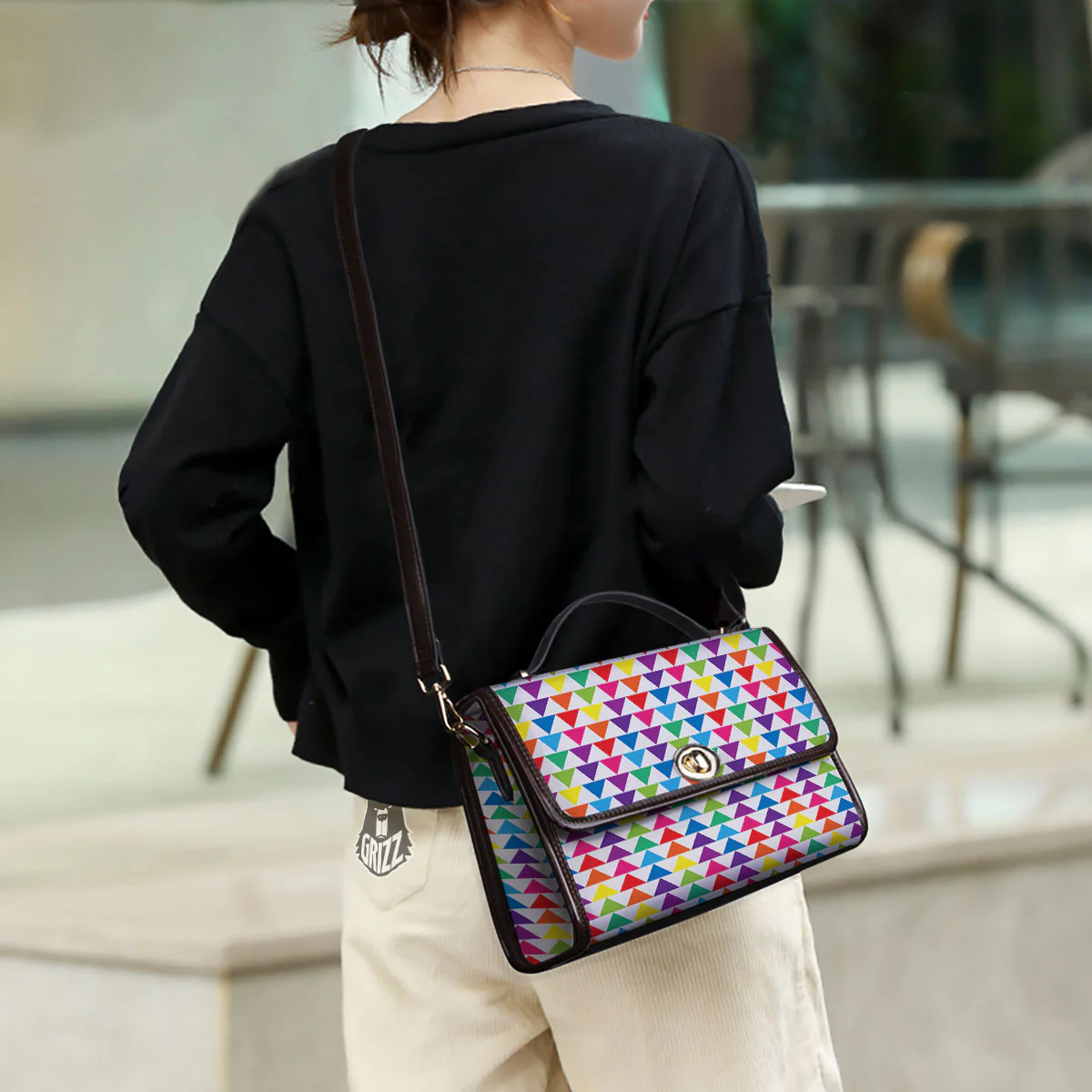 Triangles Rainbow Print Pattern Women's Satchel Bag - Image 3