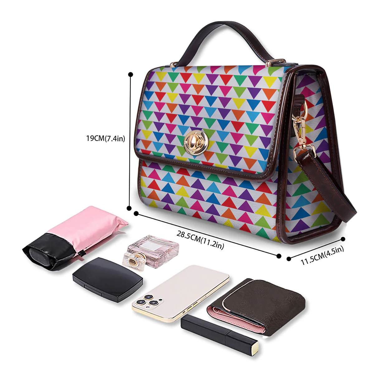 Triangles Rainbow Print Pattern Women's Satchel Bag - Image 4