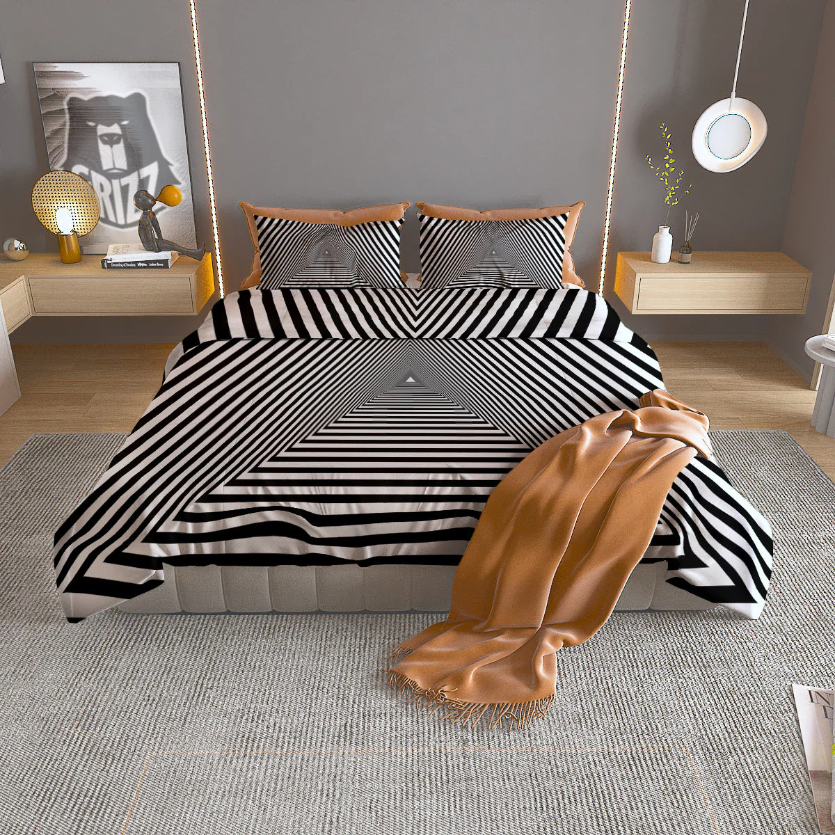 TriangularTunnel Black And White Print Duvet Cover Bedding Set