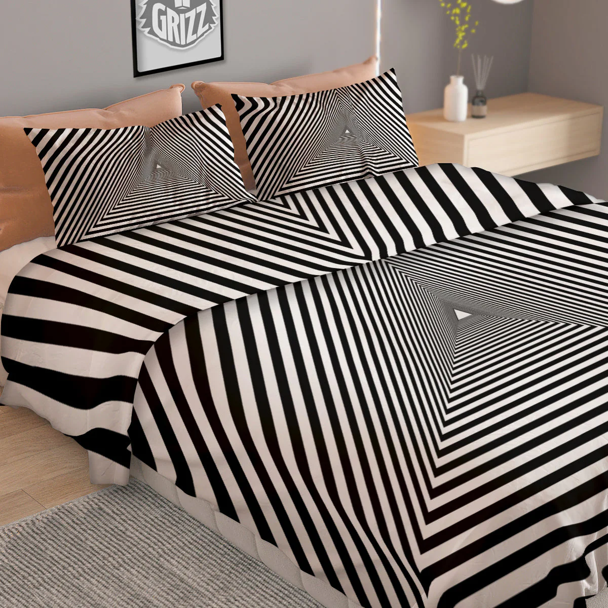 TriangularTunnel Black And White Print Duvet Cover Bedding Set - Image 2