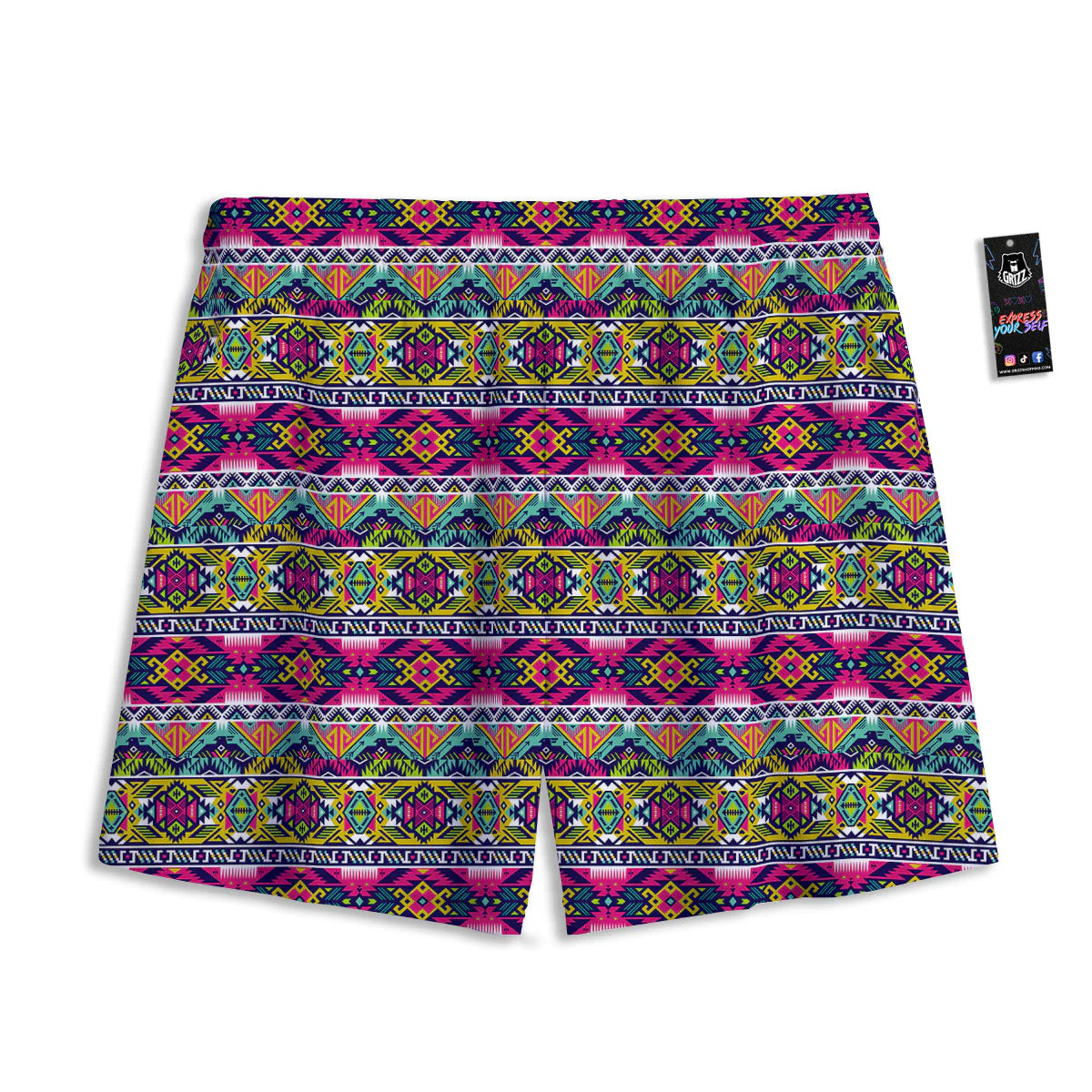 Tribal Aztec Colorful Print Pattern Mesh Shorts - Image 2