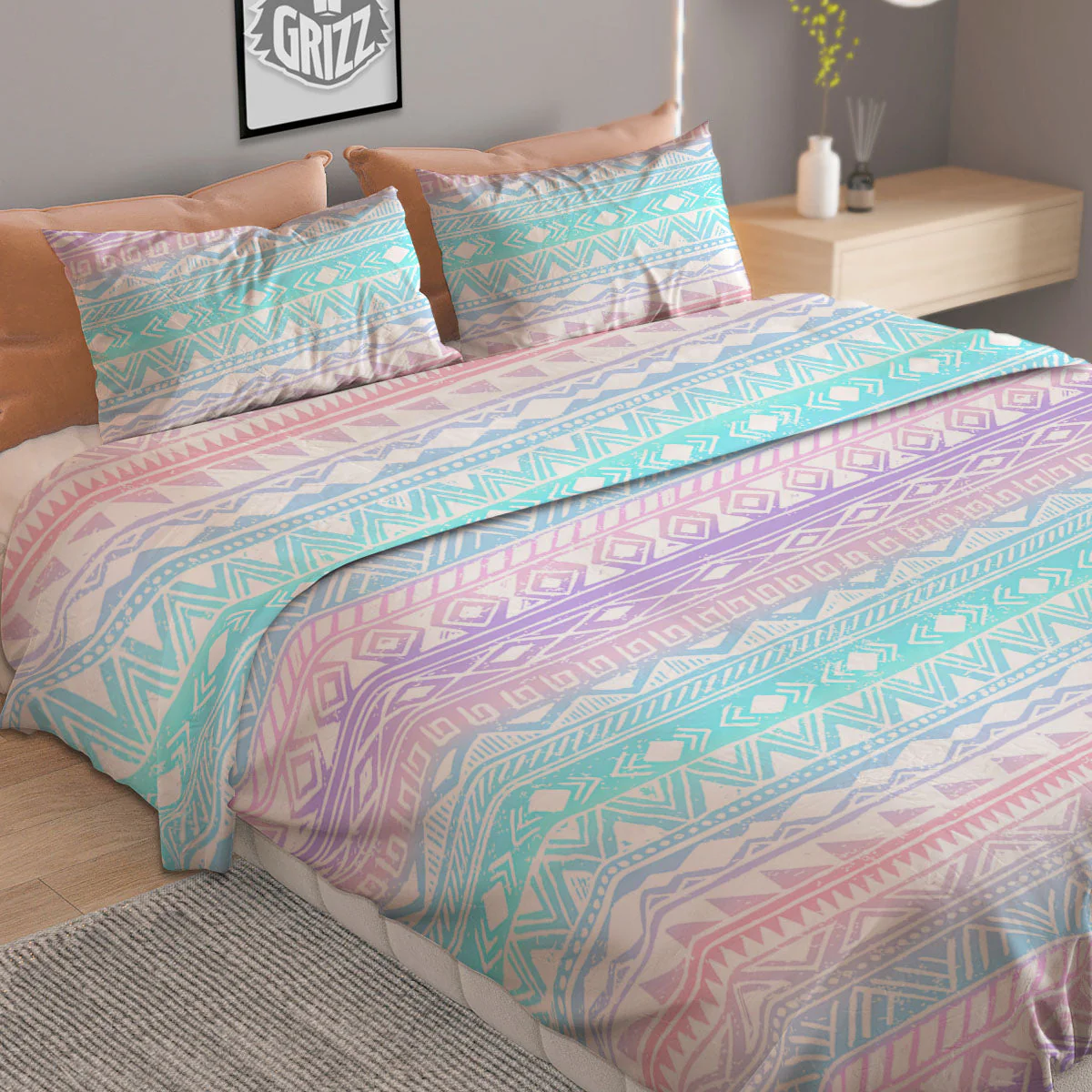 Tribal Aztec Pastel Print Pattern Duvet Cover Bedding Set - Image 2