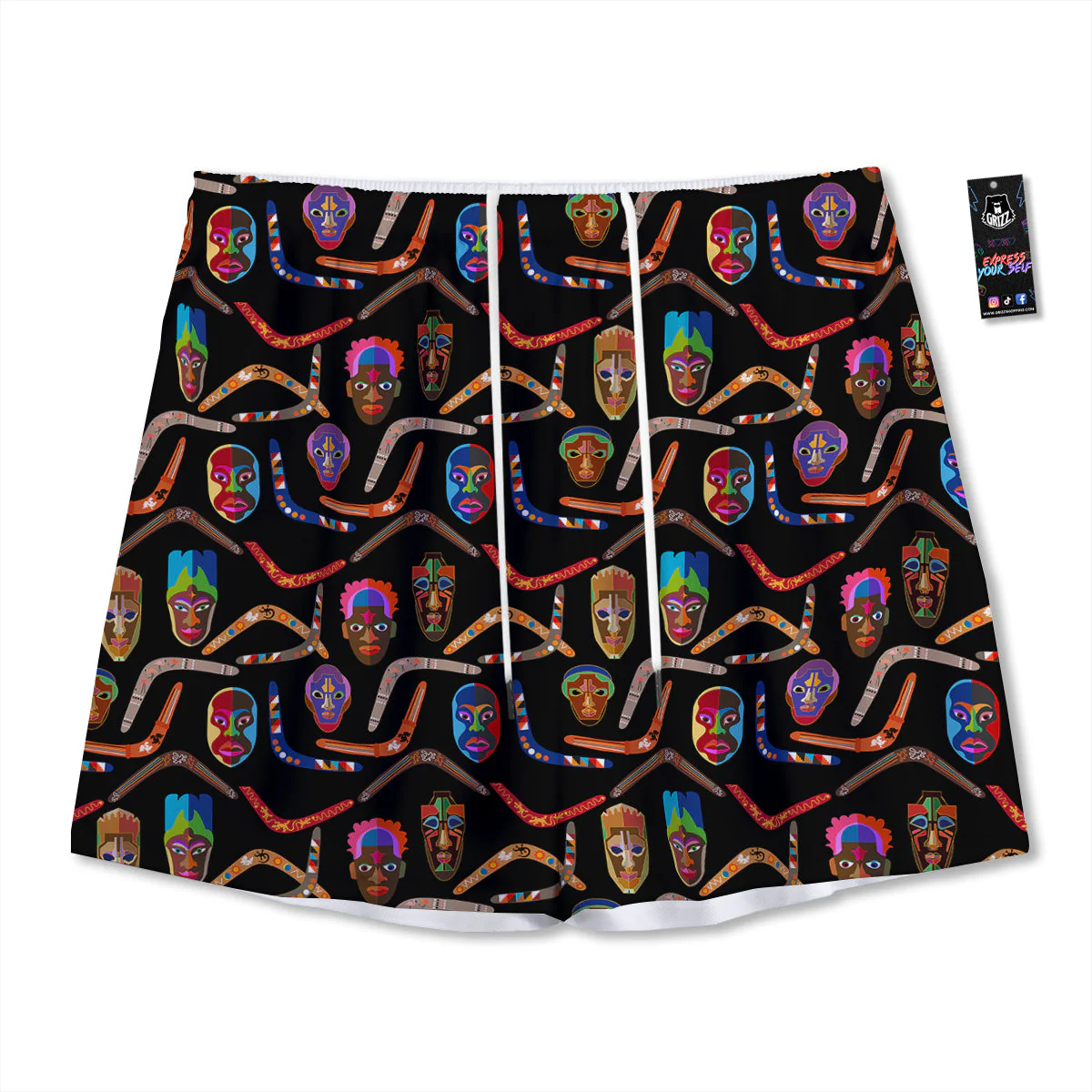 Tribal Boomerangs Print Pattern Mesh Shorts
