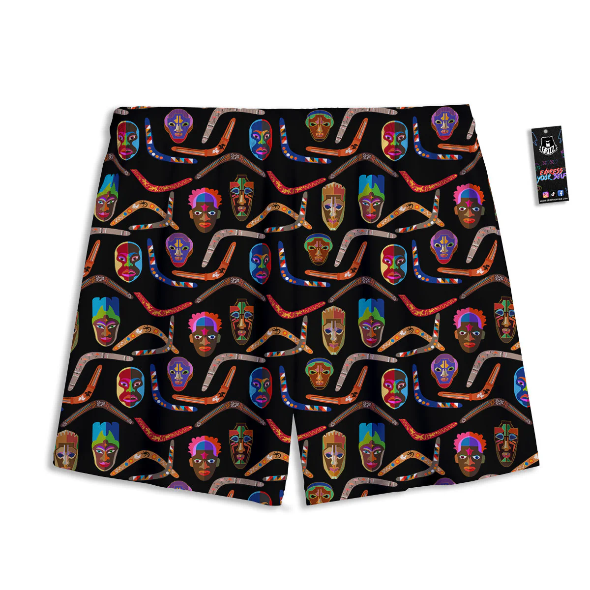 Tribal Boomerangs Print Pattern Mesh Shorts - Image 2