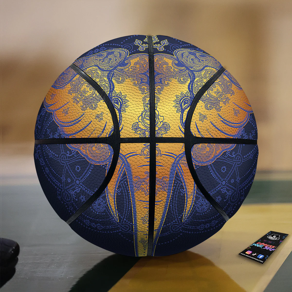 Tribal Elephant Gold And Blue Print Basketball