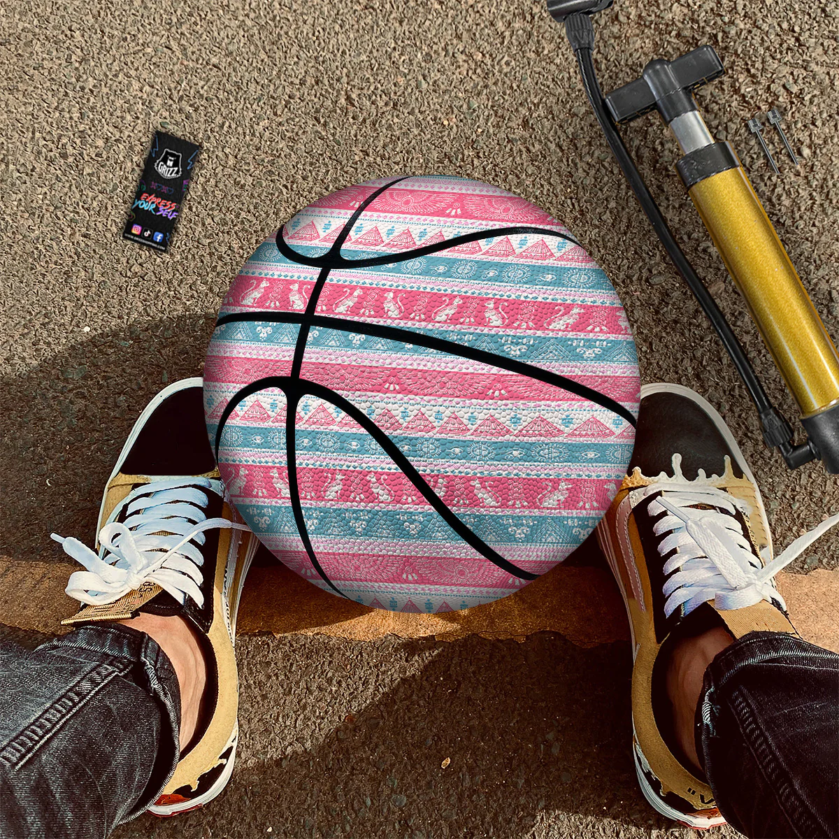 Tribal Ethnic Pink Blue Egypt Print Pattern Basketball - Image 2