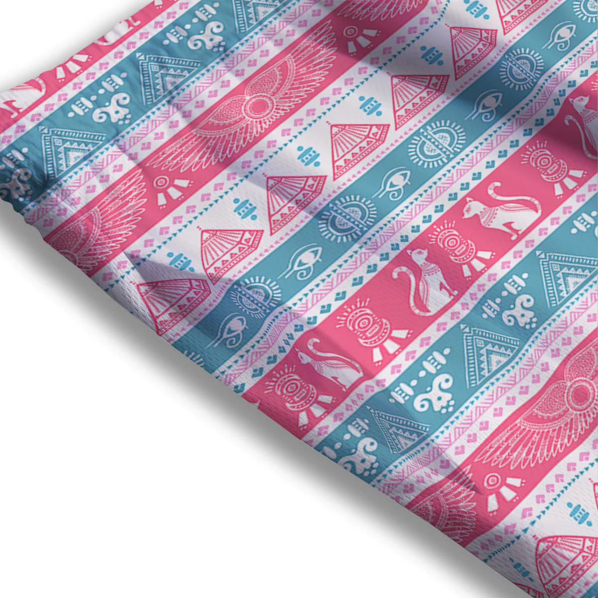 Tribal Ethnic Pink Blue Egypt Print Pattern Mesh Shorts - Image 3