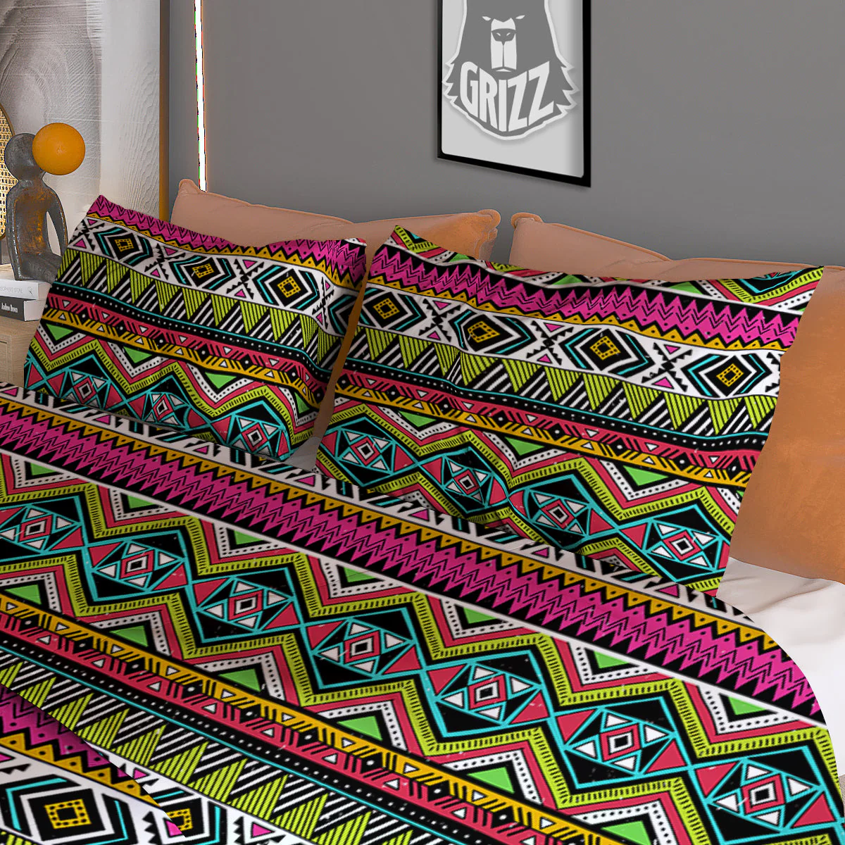 Tribal Geometric Colorful Print Pattern Duvet Cover Bedding Set - Image 3