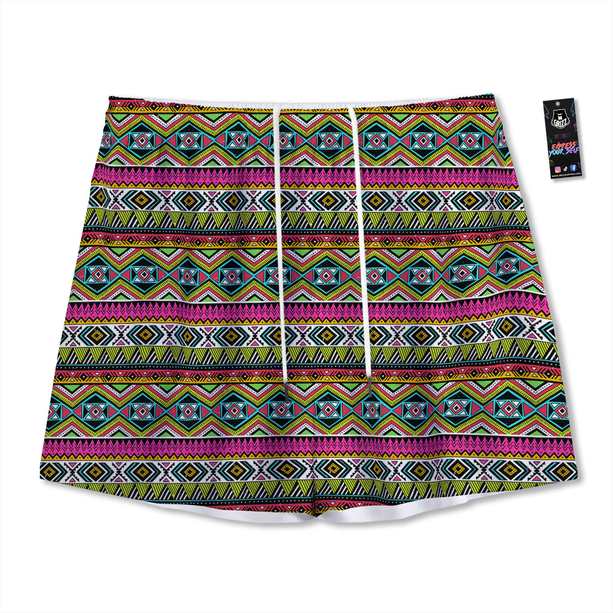 Tribal Geometric Colorful Print Pattern Mesh Shorts