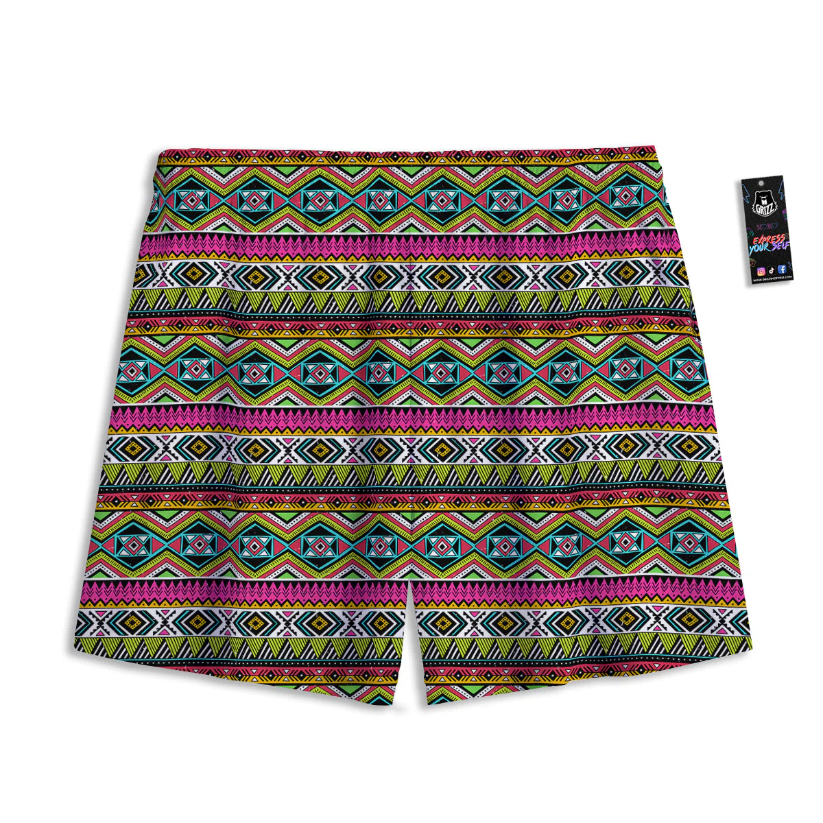 Tribal Geometric Colorful Print Pattern Mesh Shorts - Image 2