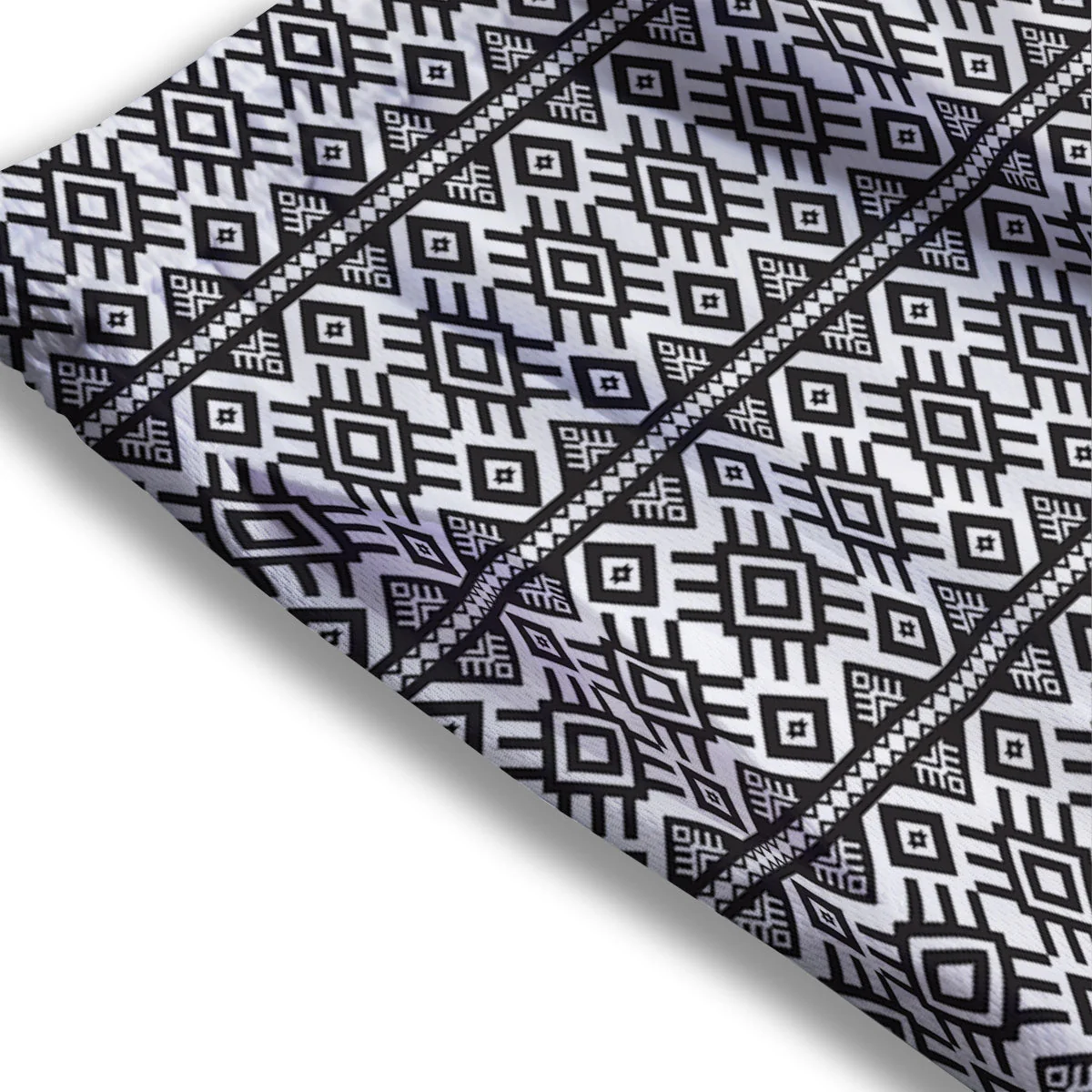 Tribal Geometric White And Black Print Mesh Shorts - Image 3