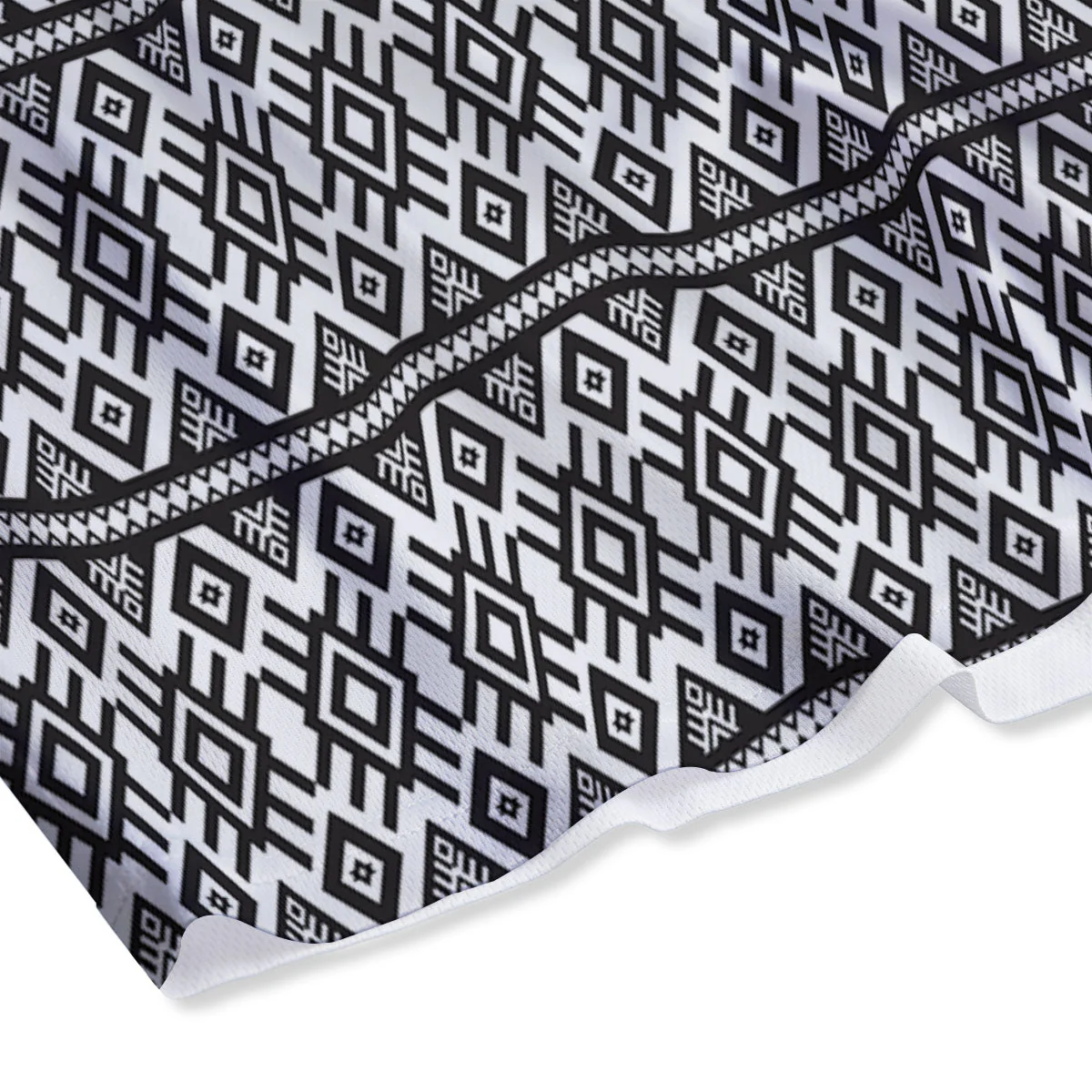 Tribal Geometric White And Black Print Mesh Shorts - Image 4