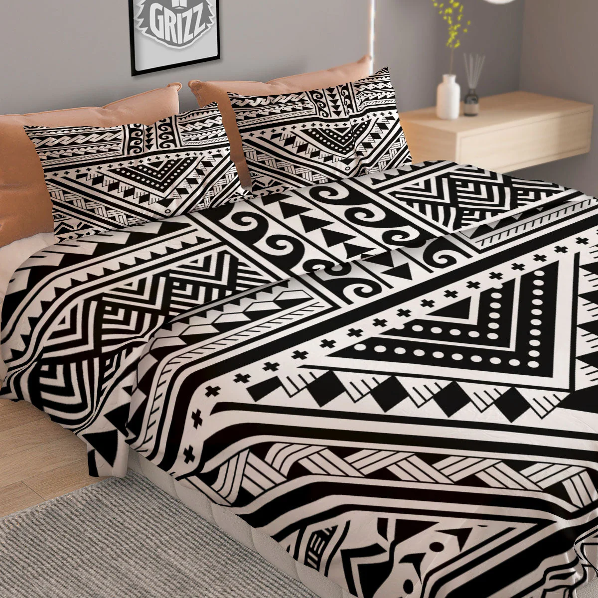 Tribal Maori Polynesian Tattoo Print Duvet Cover Bedding Set - Image 2