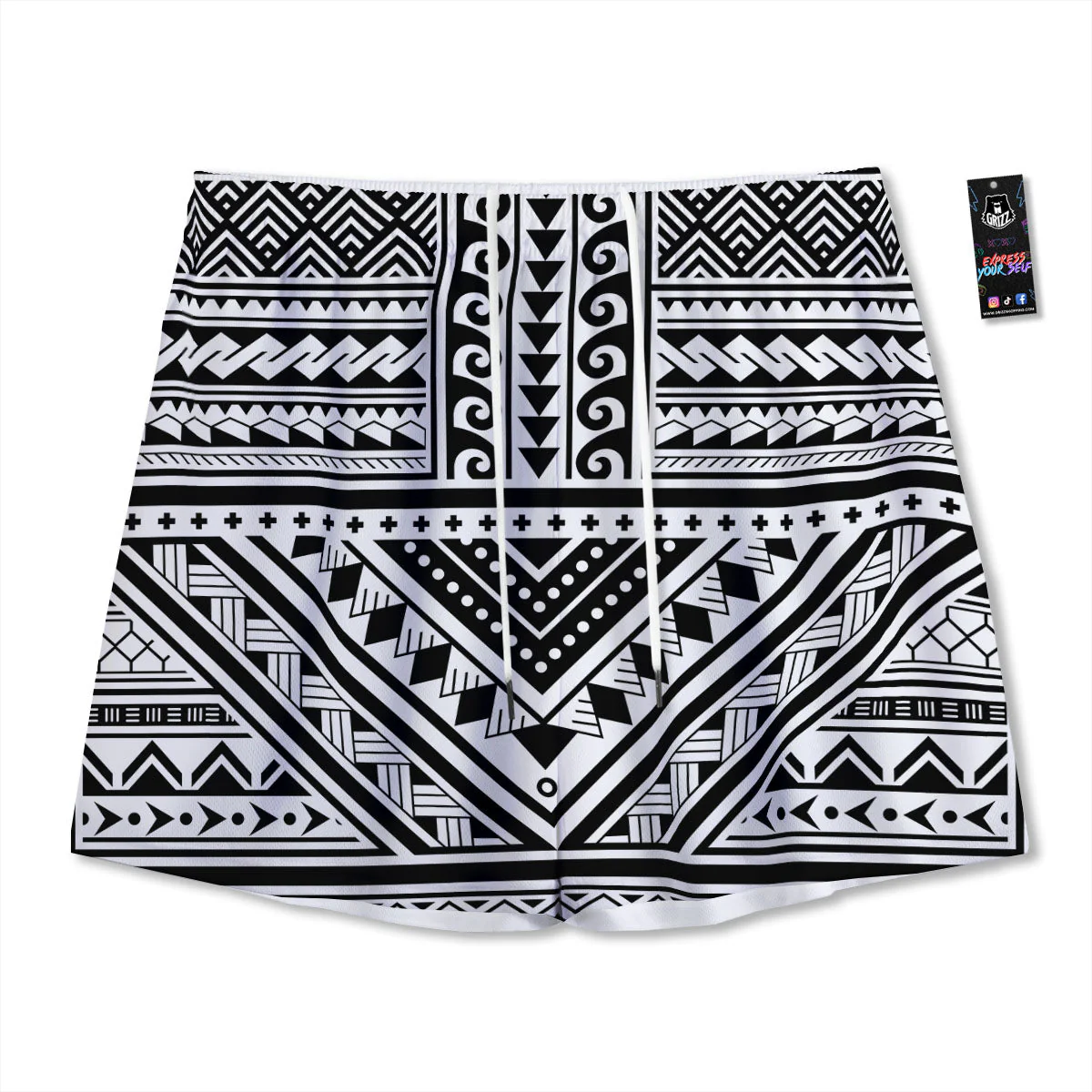 Tribal Maori Polynesian Tattoo Print Mesh Shorts