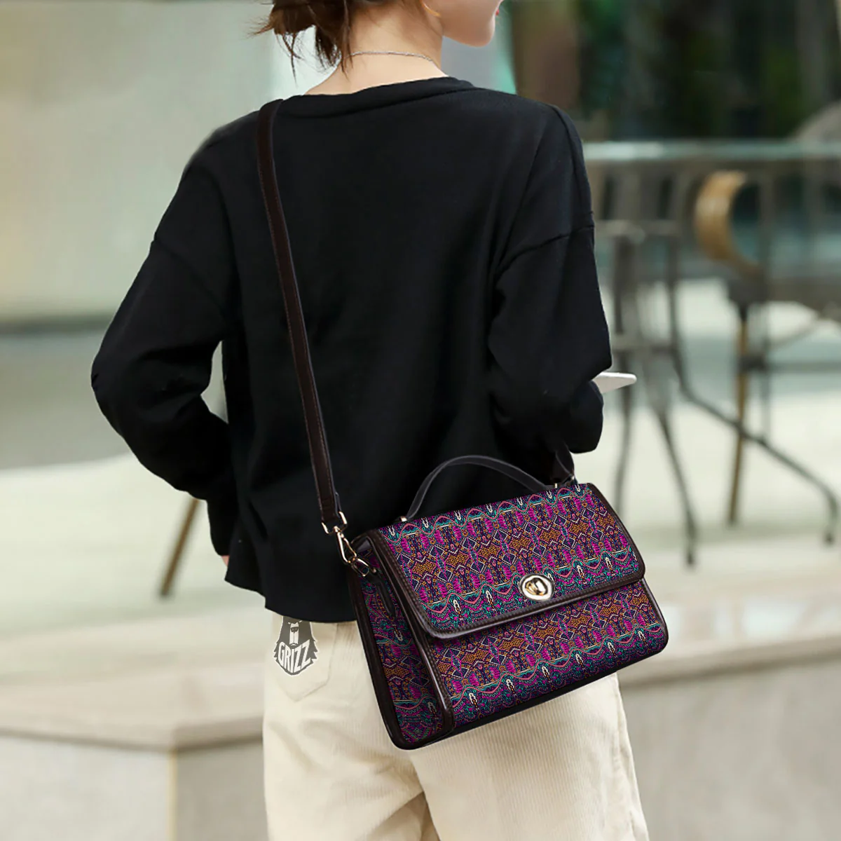 Tribal Native Purple Print Pattern Women's Satchel Bag - Image 3