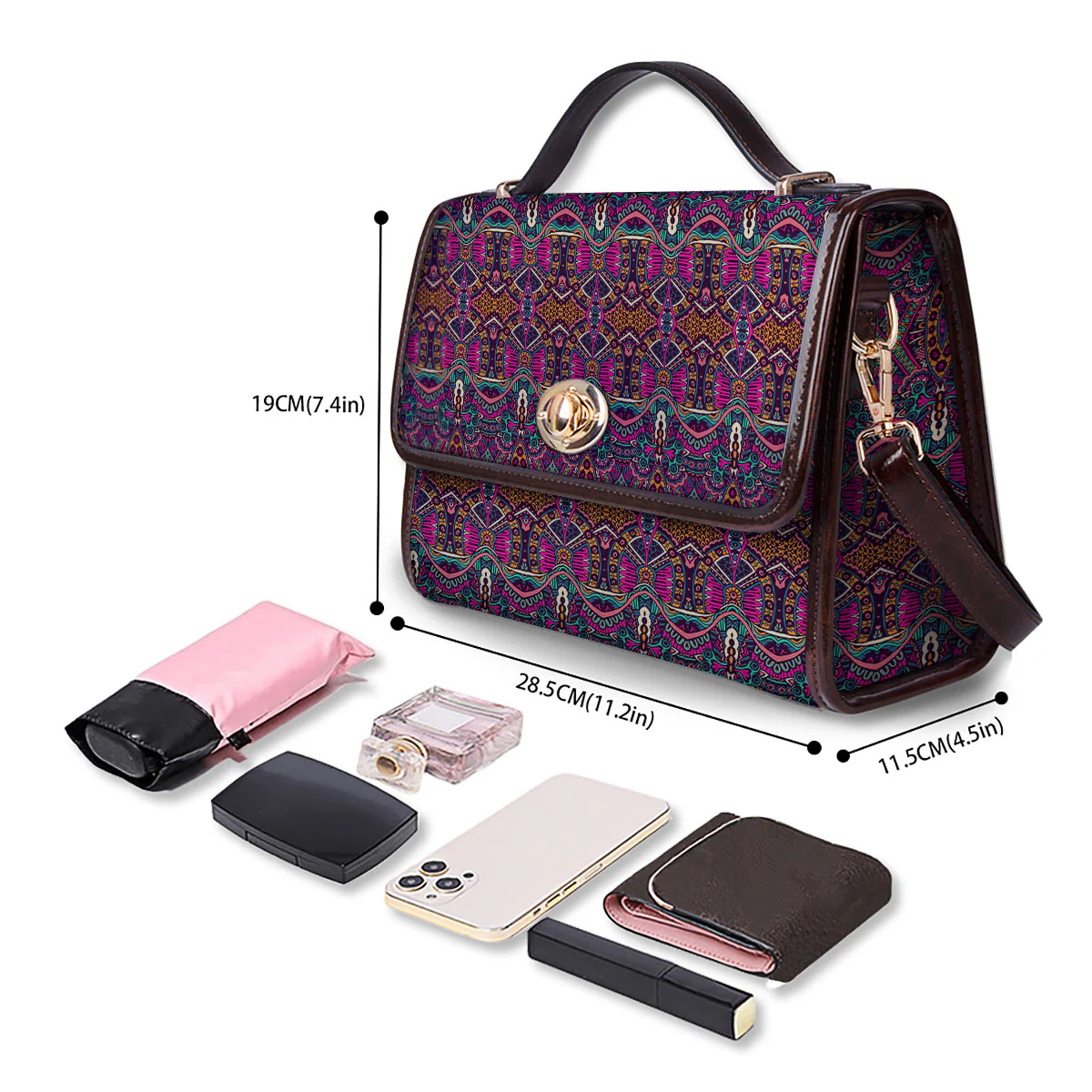 Tribal Native Purple Print Pattern Women's Satchel Bag - Image 4