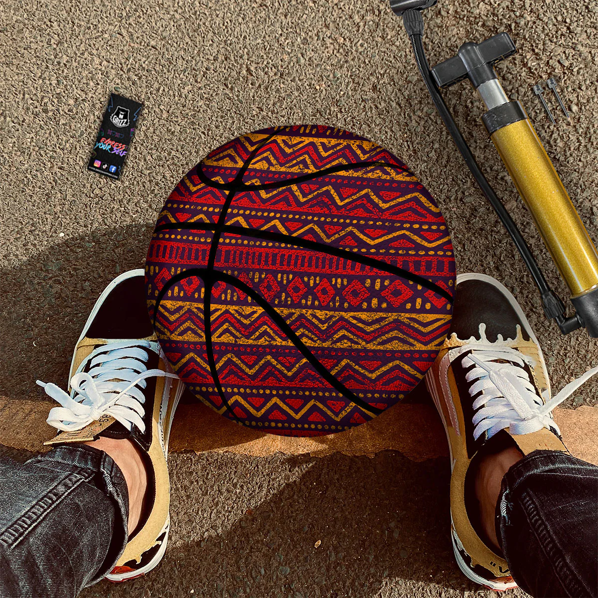 Tribal Red African Print Pattern Basketball - Image 2