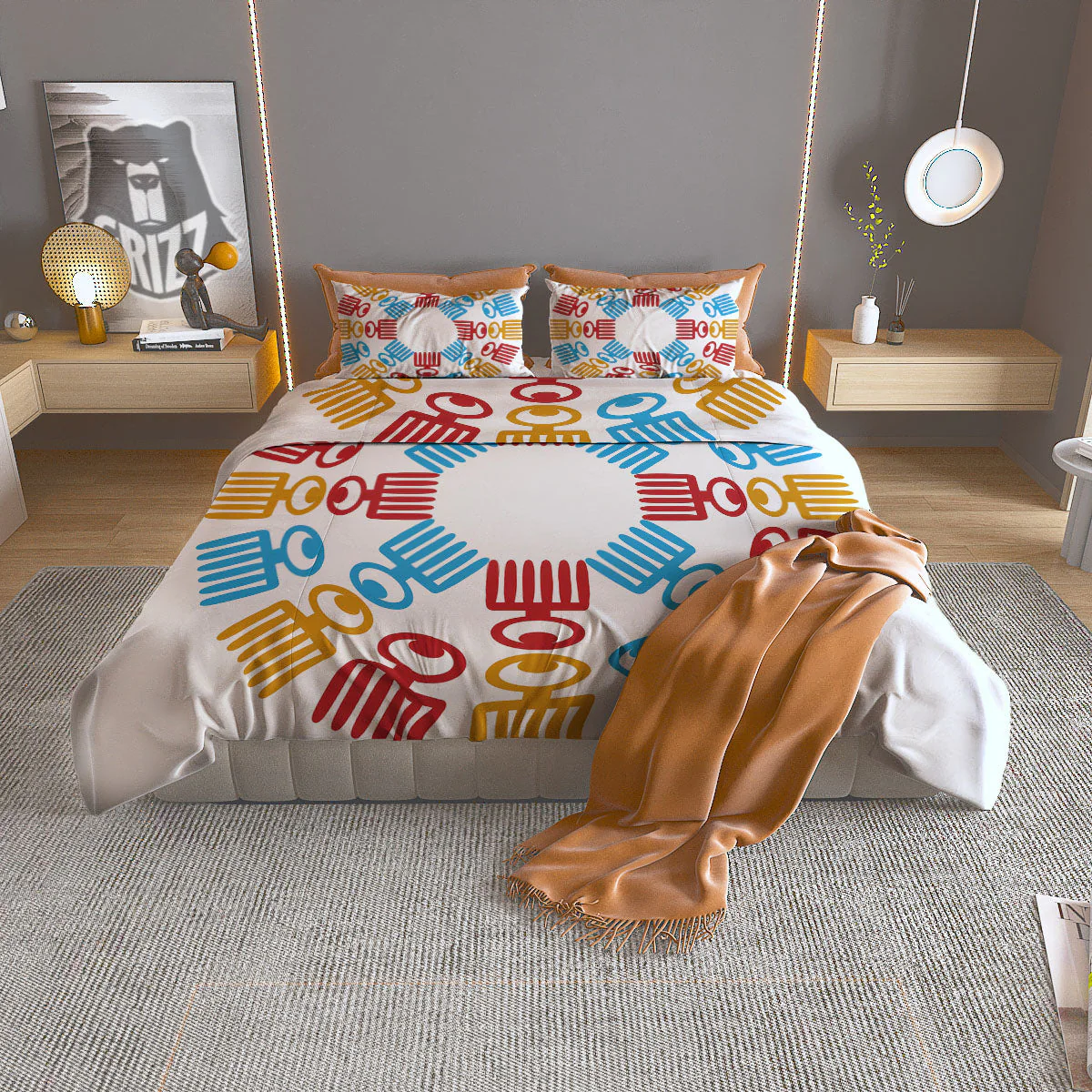 Tribe Symbols Red Adinkra Print Duvet Cover Bedding Set