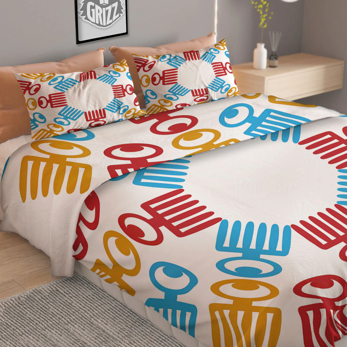 Tribe Symbols Red Adinkra Print Duvet Cover Bedding Set - Image 2