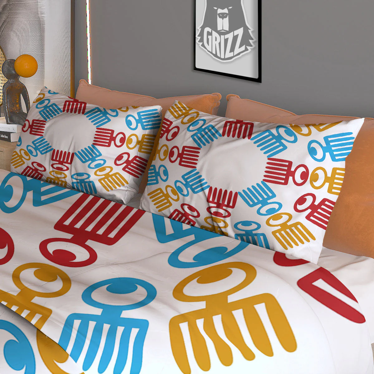Tribe Symbols Red Adinkra Print Duvet Cover Bedding Set - Image 3