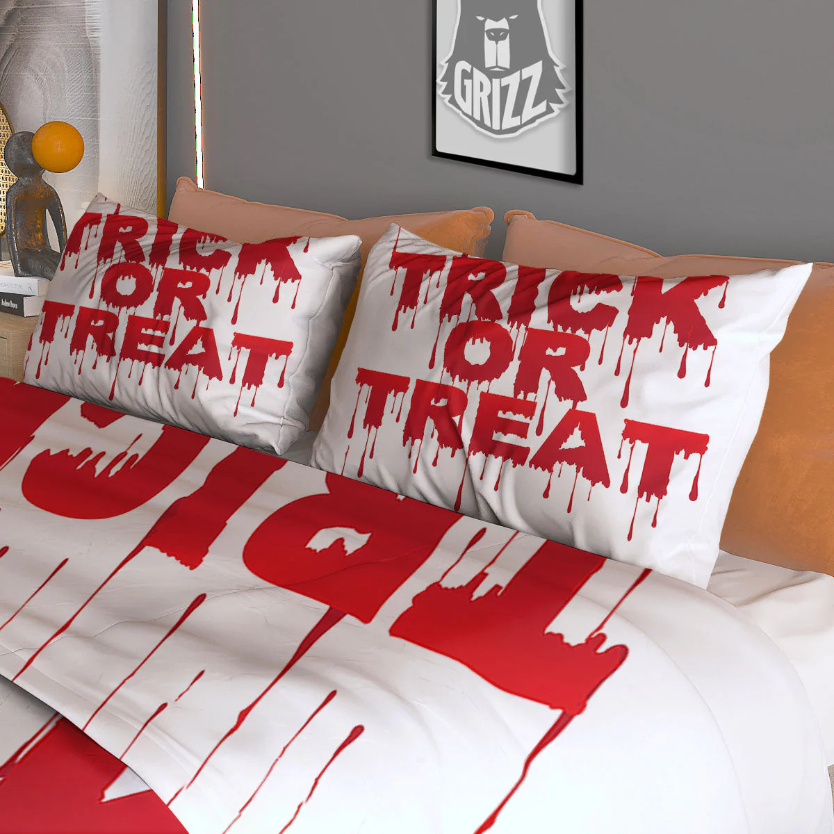 Trick Or Treat Red Blood Halloween Print Duvet Cover Bedding Set - Image 3