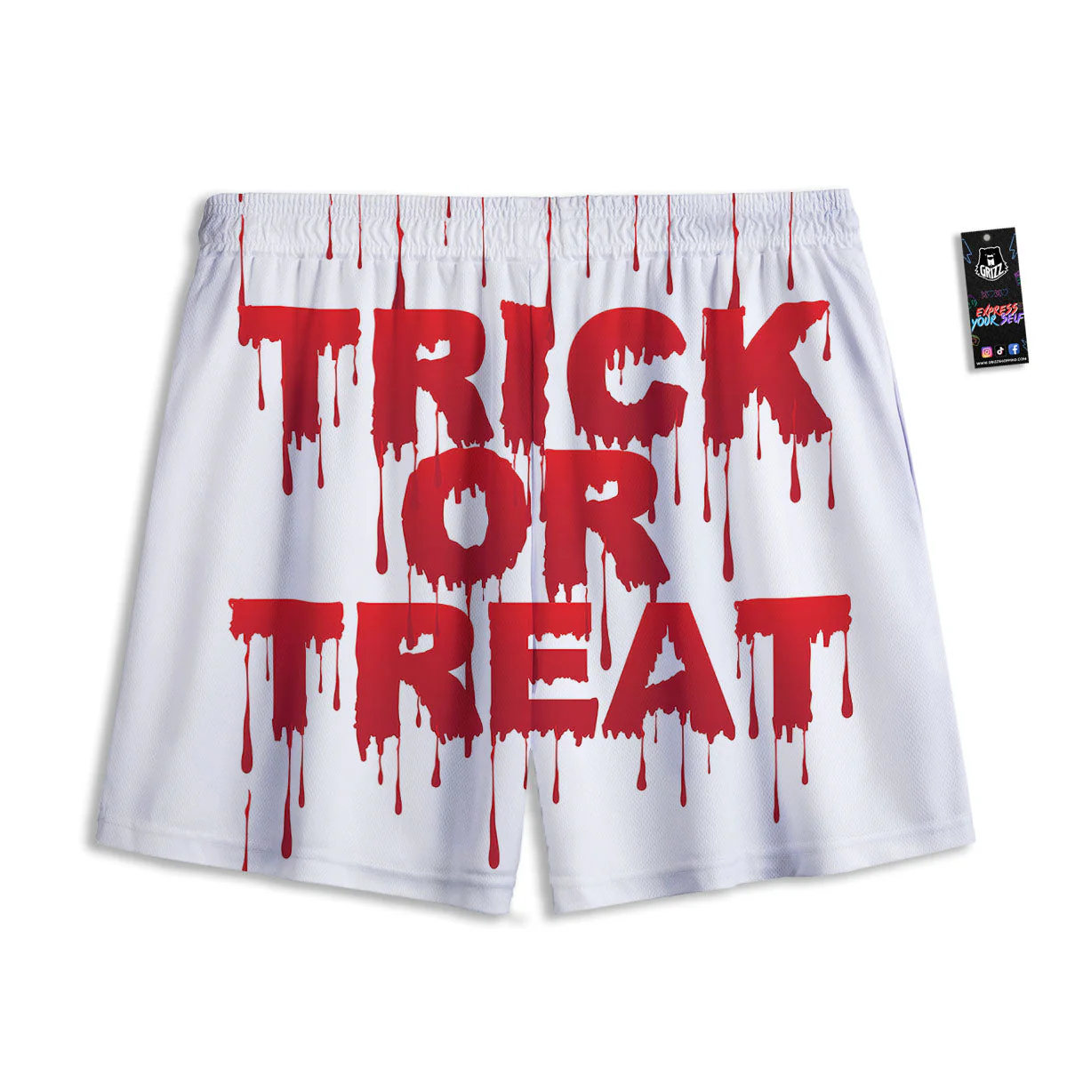 Trick Or Treat Red Blood Halloween Print Mesh Shorts - Image 2