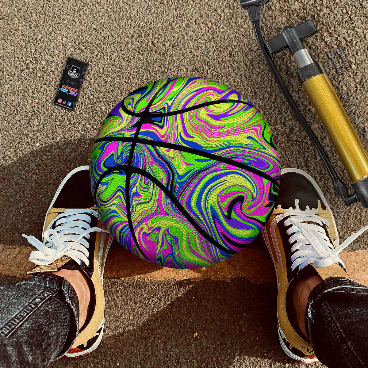Trippy Abstract Neon Print Basketball - Image 2