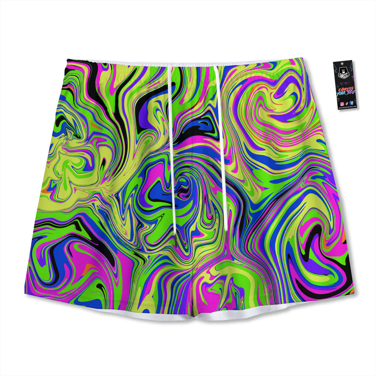 Trippy Abstract Neon Print Mesh Shorts
