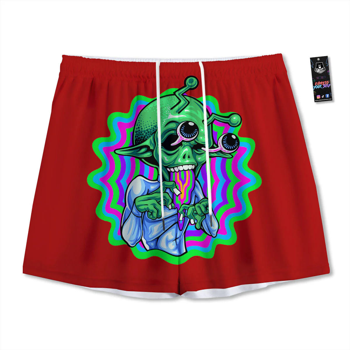 Trippy Alien Crazy Print Mesh Shorts