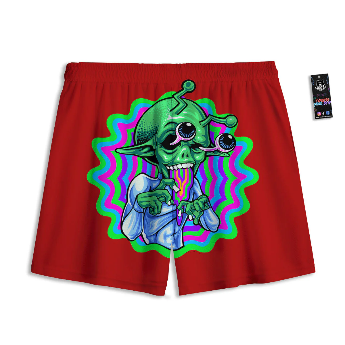 Trippy Alien Crazy Print Mesh Shorts - Image 2