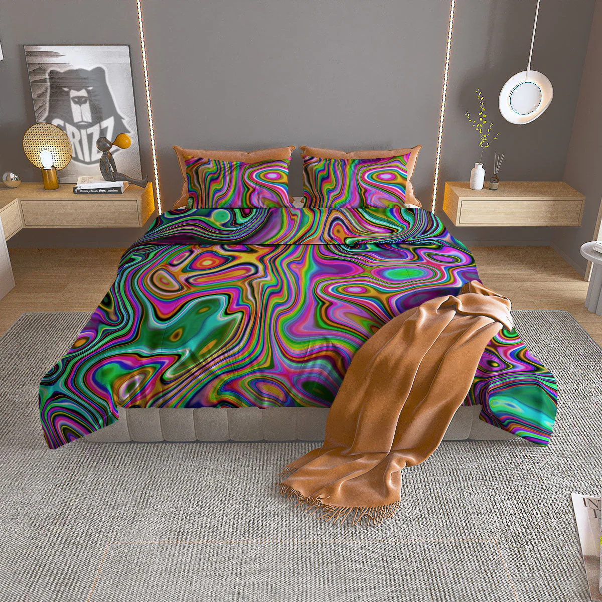 Trippy Liquid Holographic Print Duvet Cover Bedding Set