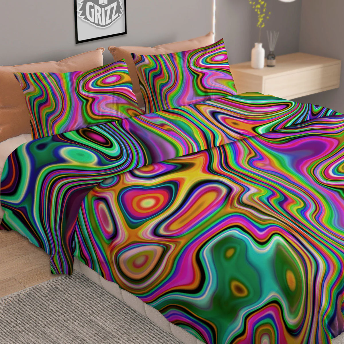 Trippy Liquid Holographic Print Duvet Cover Bedding Set - Image 2