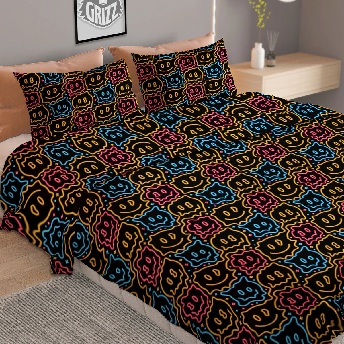 Trippy Neon Psychedelic Print Duvet Cover Bedding Set - Image 2
