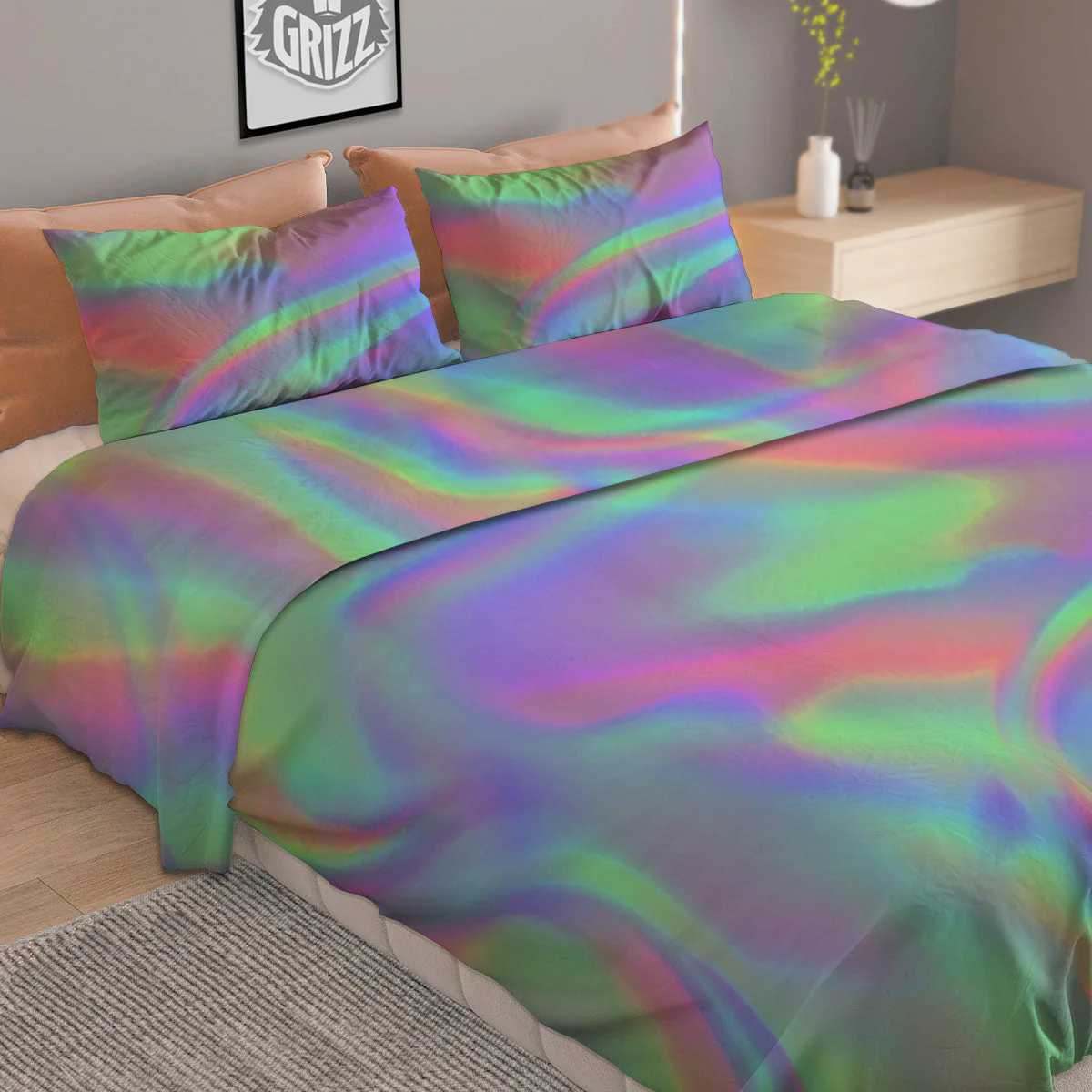 Trippy Psychedelic Holographic Print Duvet Cover Bedding Set - Image 2