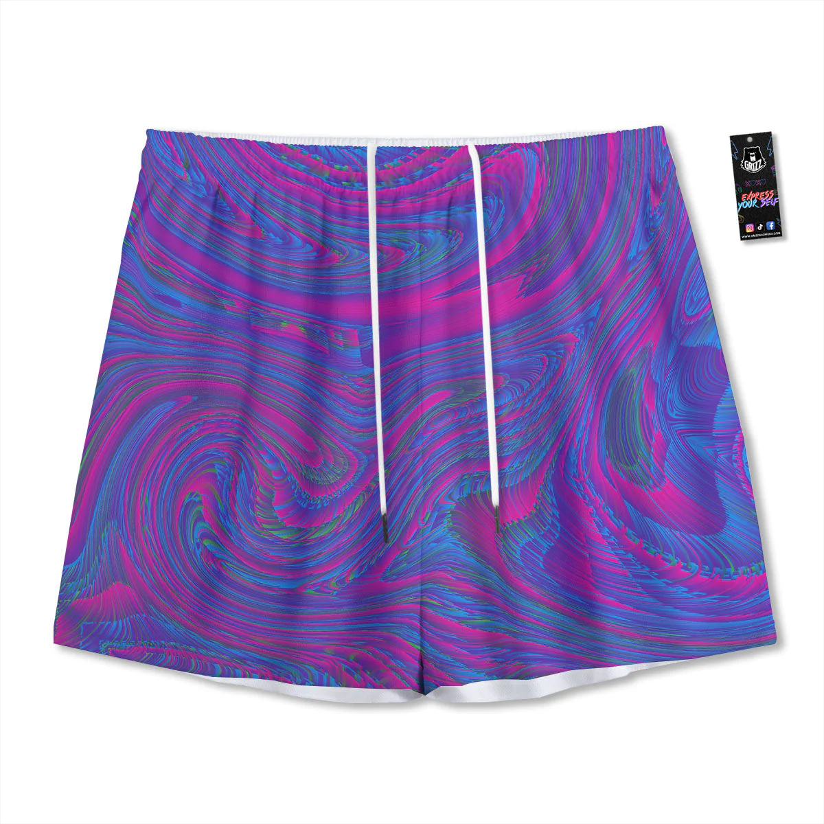 Trippy Psychedelic Purple Print Mesh Shorts