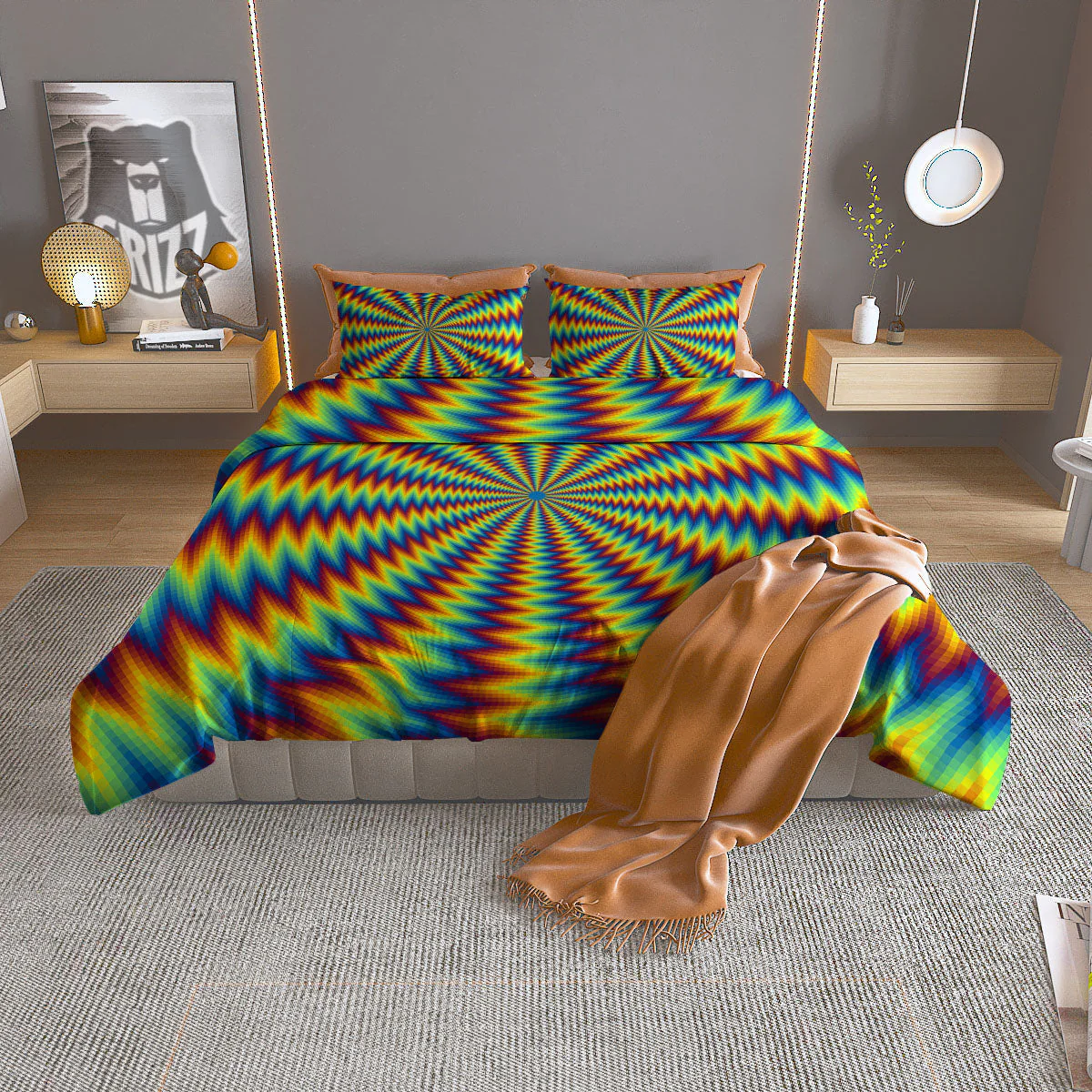 Trippy Psychedelic Rainbow Print Duvet Cover Bedding Set