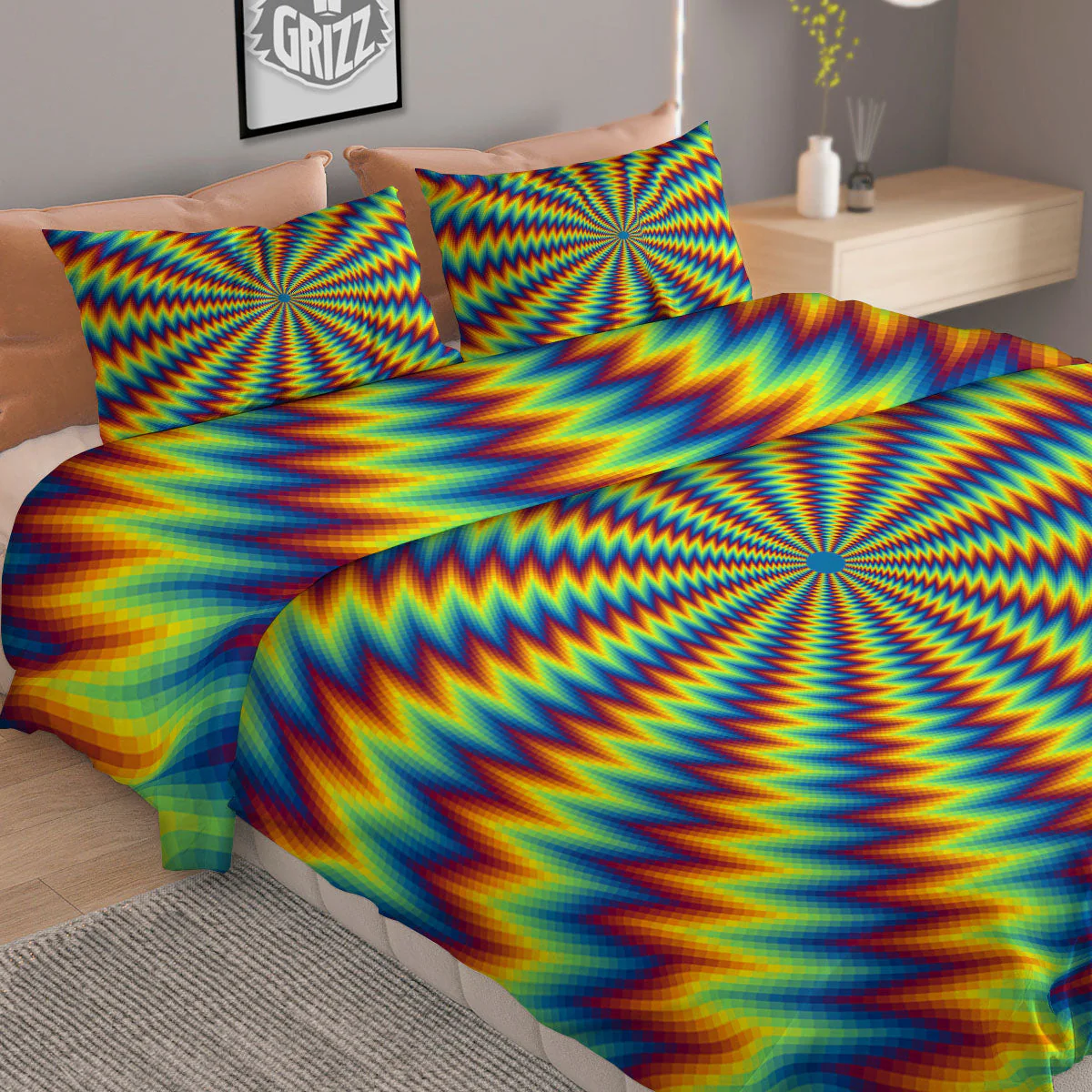 Trippy Psychedelic Rainbow Print Duvet Cover Bedding Set - Image 2