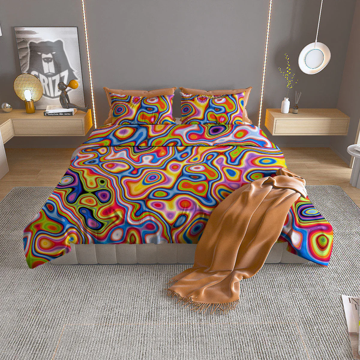 Trippy Rainbow Psychedelic Print Duvet Cover Bedding Set