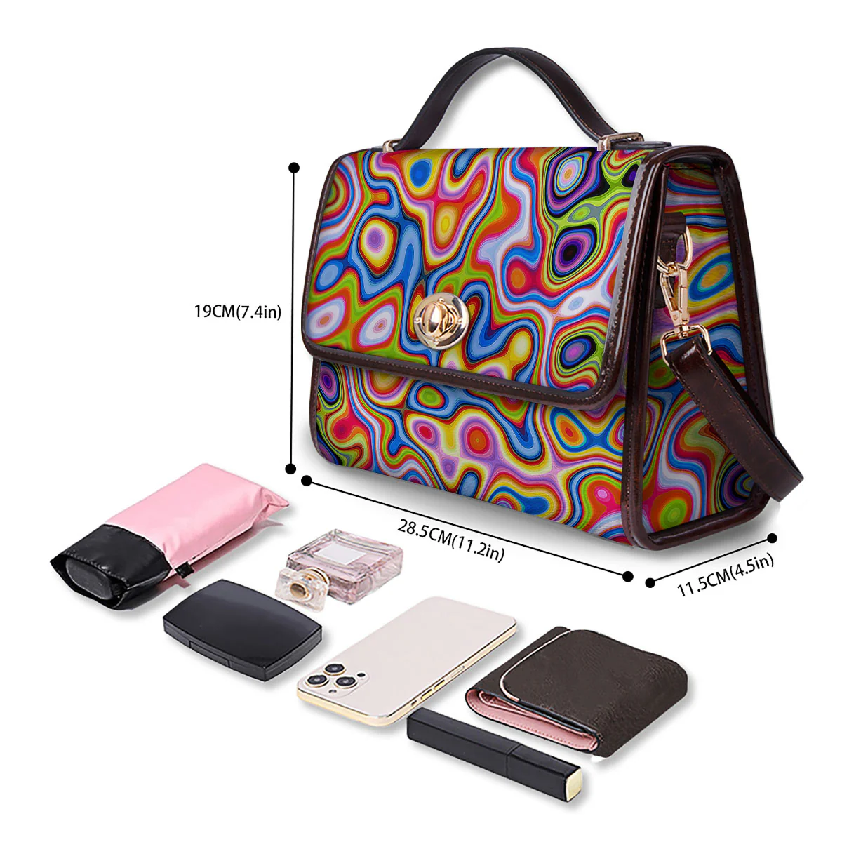 Trippy Rainbow Psychedelic Print Women's Satchel Bag - Image 4