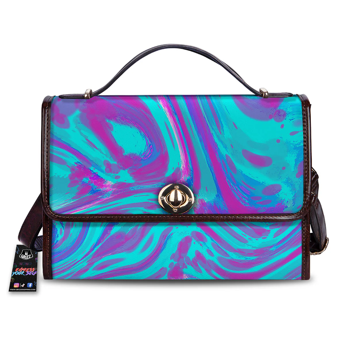 Trippy Turquoise Holographic Print Women's Satchel Bag