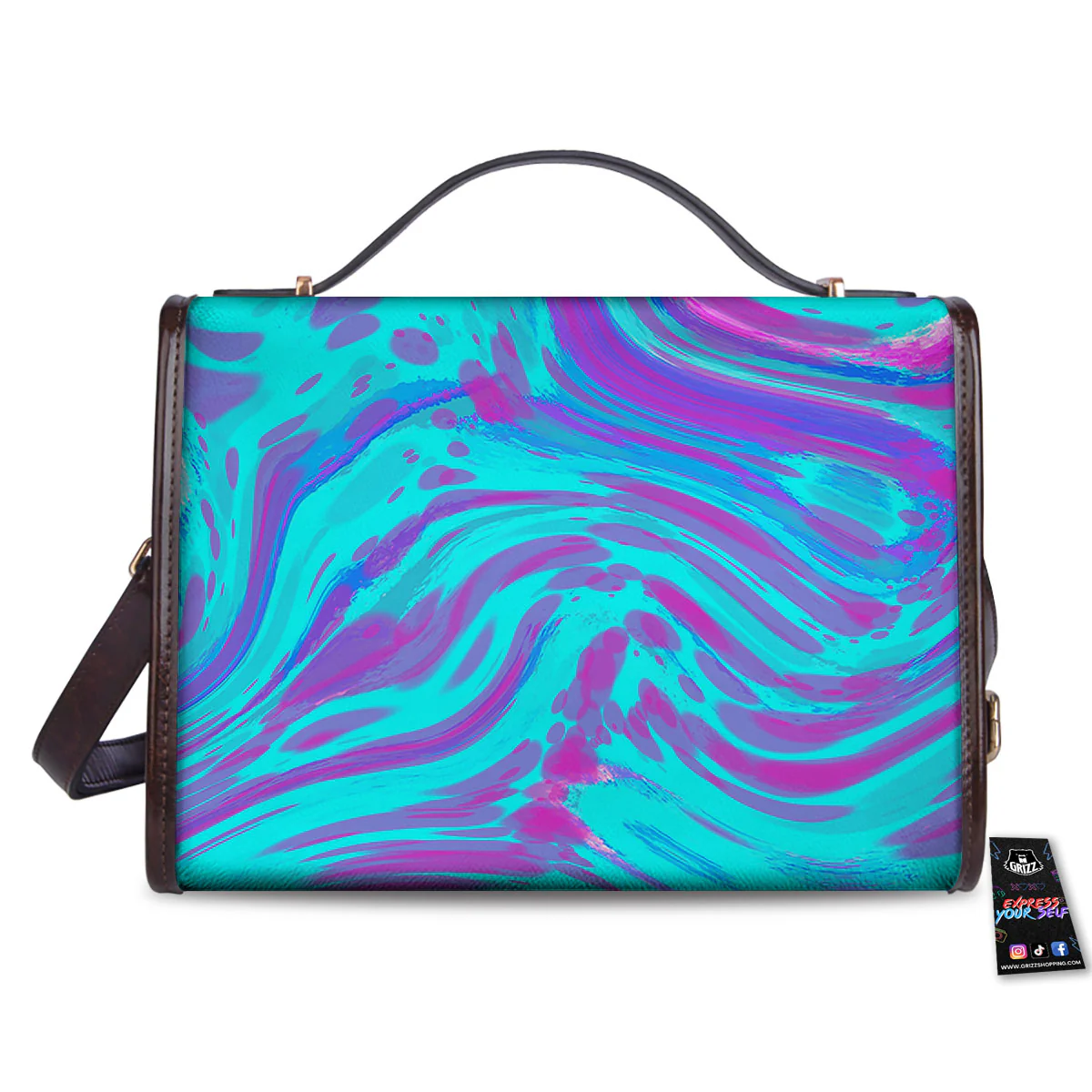 Trippy Turquoise Holographic Print Women's Satchel Bag - Image 2