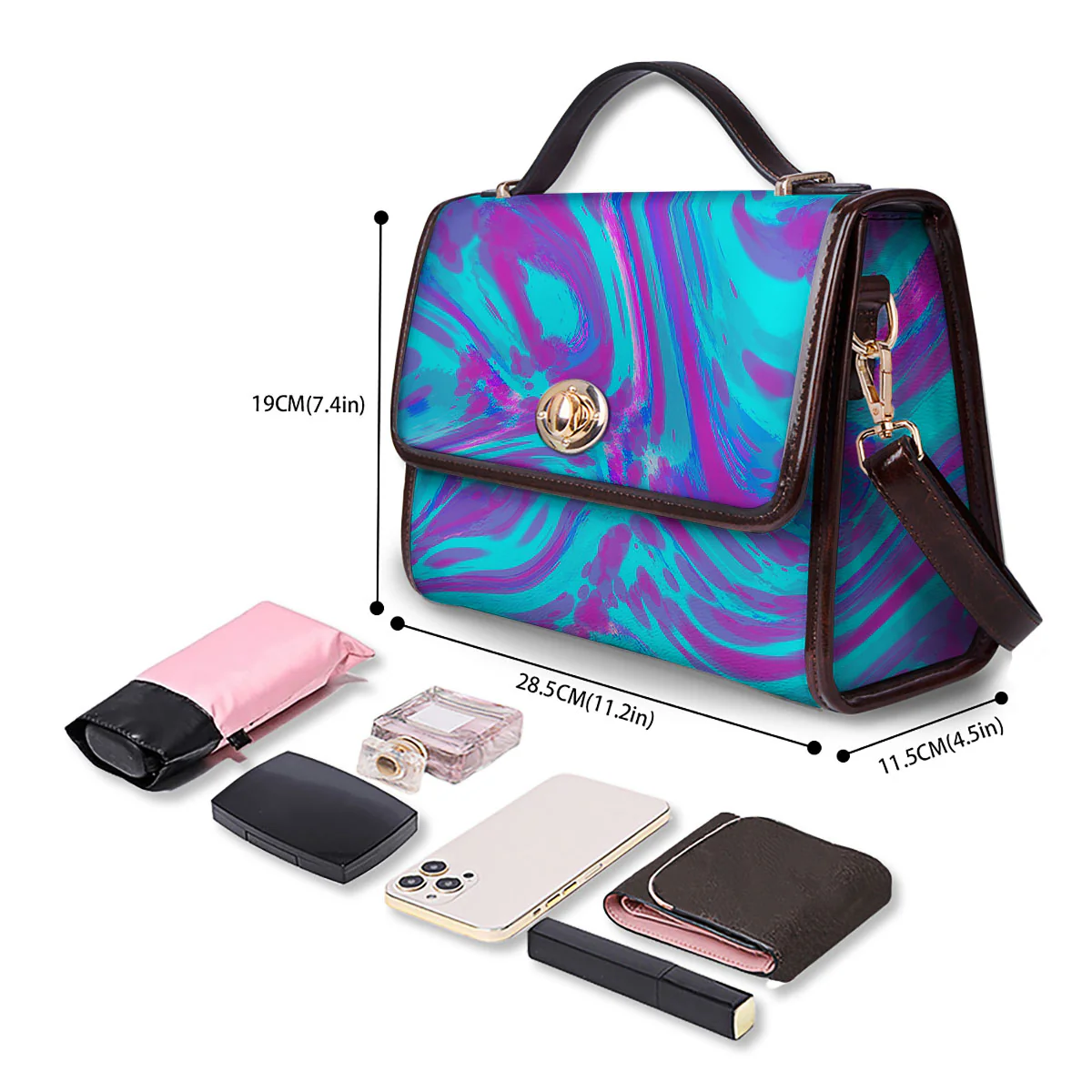 Trippy Turquoise Holographic Print Women's Satchel Bag - Image 4