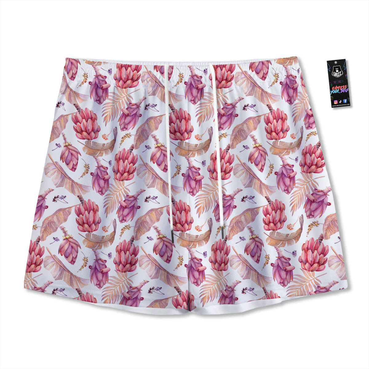 Tropical Banana Pink Print Pattern Mesh Shorts