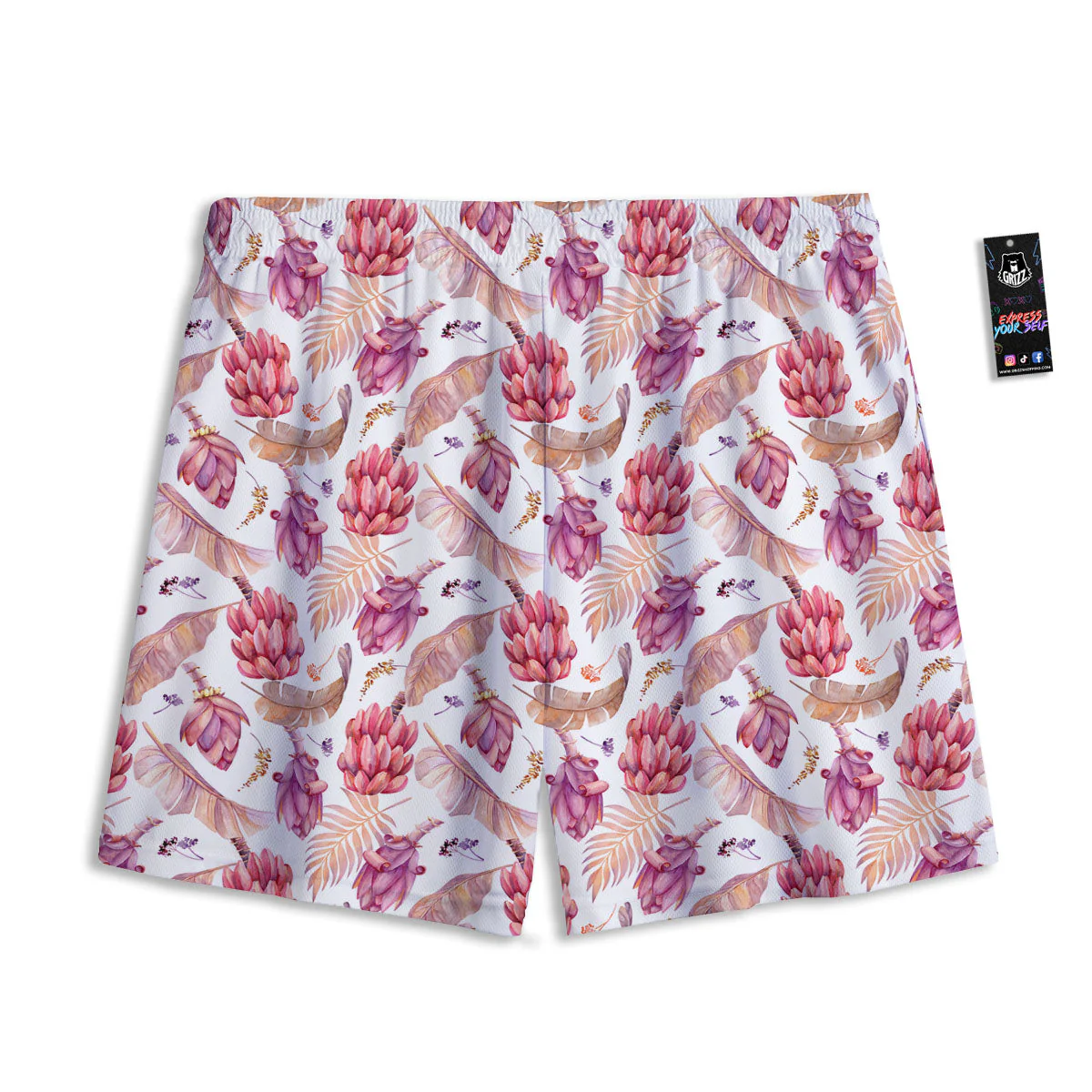 Tropical Banana Pink Print Pattern Mesh Shorts - Image 2