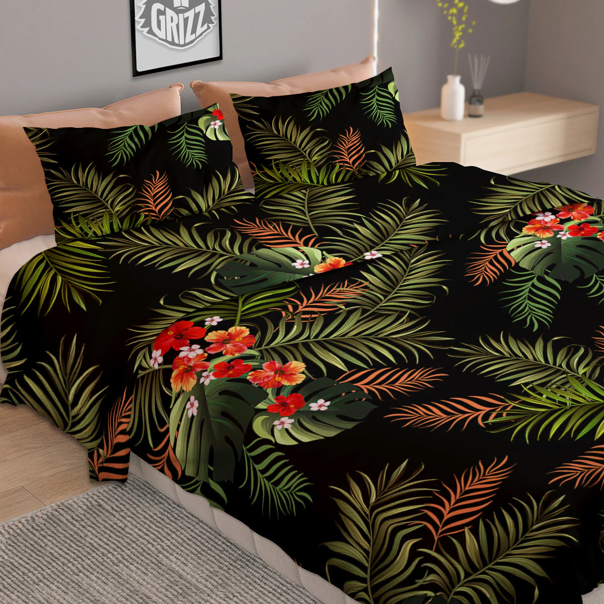 Tropical Black Hawaii Print Pattern Duvet Cover Bedding Set - Image 2