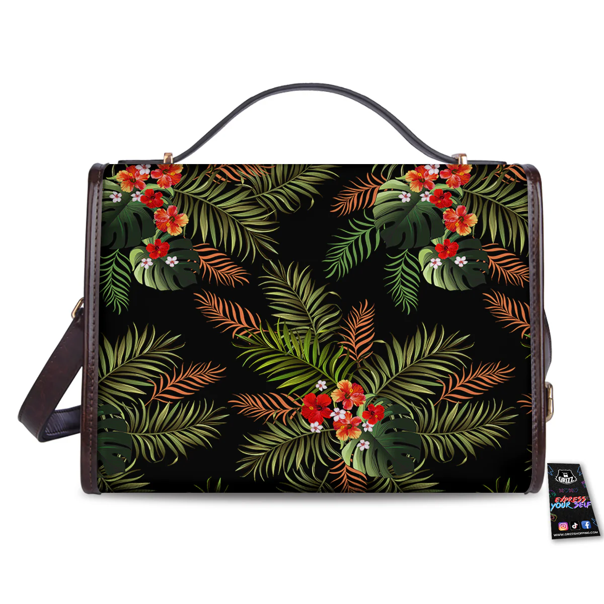 Tropical Black Hawaii Print Pattern Women's Satchel Bag - Image 2