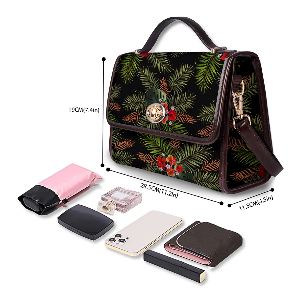 Tropical Black Hawaii Print Pattern Women's Satchel Bag - Image 4